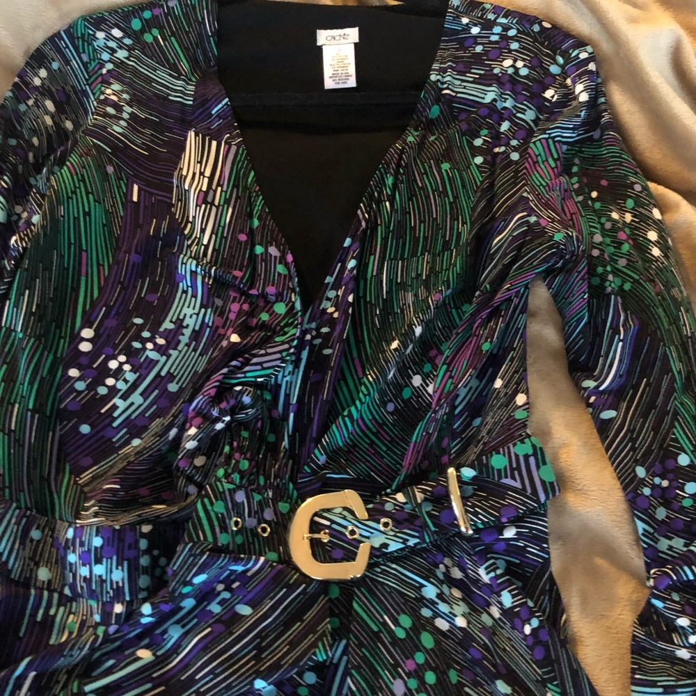 CACHE wrap dress; 3/4 “ sleeves, buckle waist to adjust. Never worn. Feels good. - Picture 7 of 13